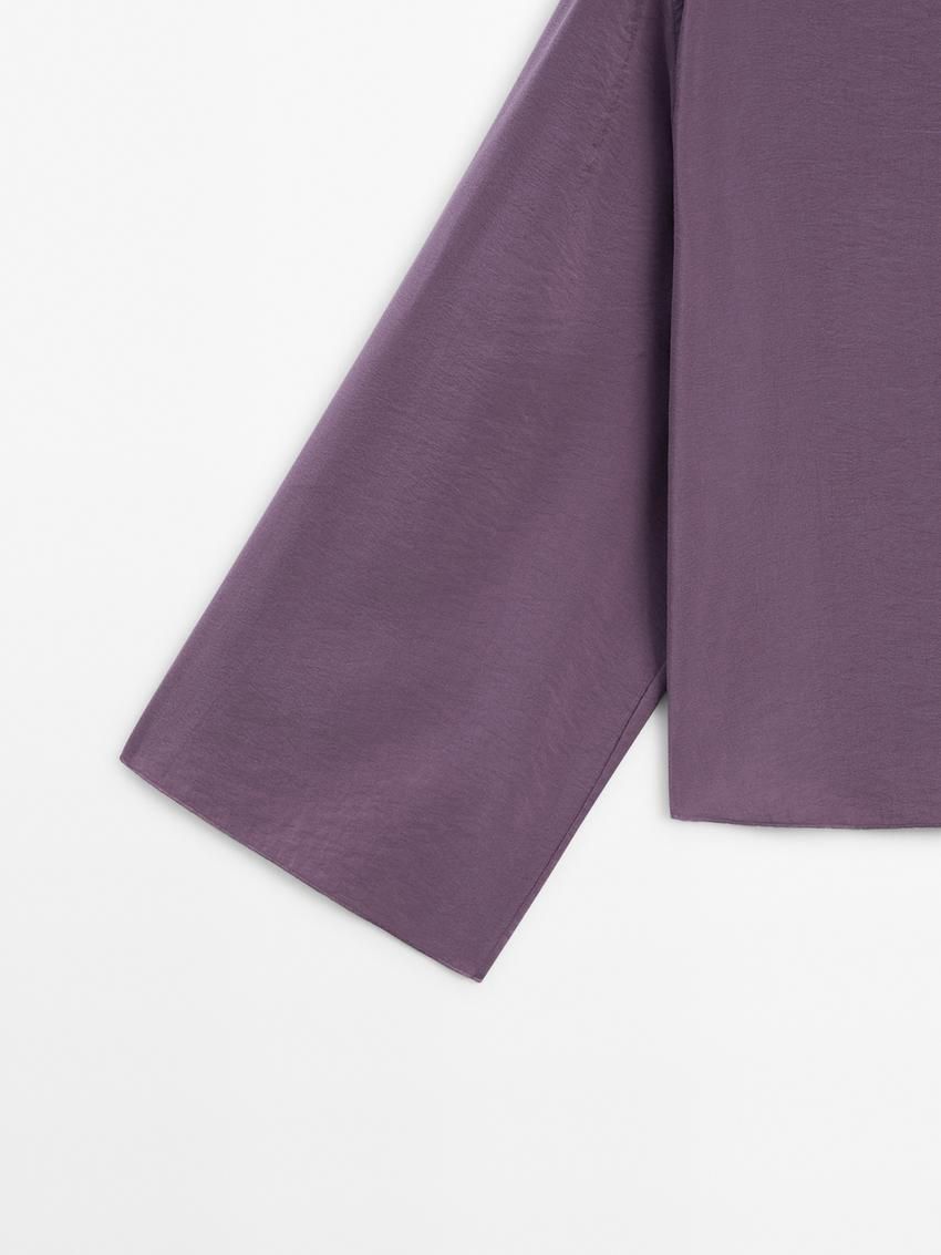 Massimo Dutti Cropped With Textured Detail Women Blouse Purple | US-IG6514803