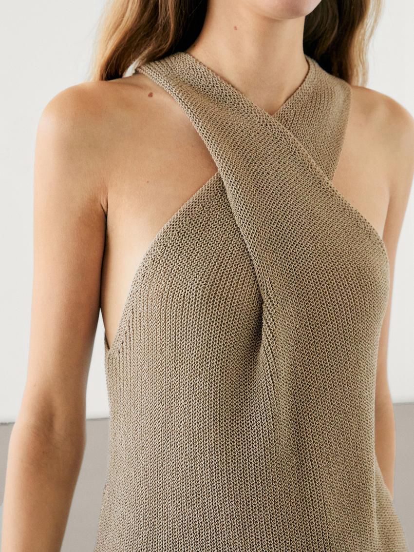 Massimo Dutti Crossover Halter Women Top Brown Beige | US-NW8461732