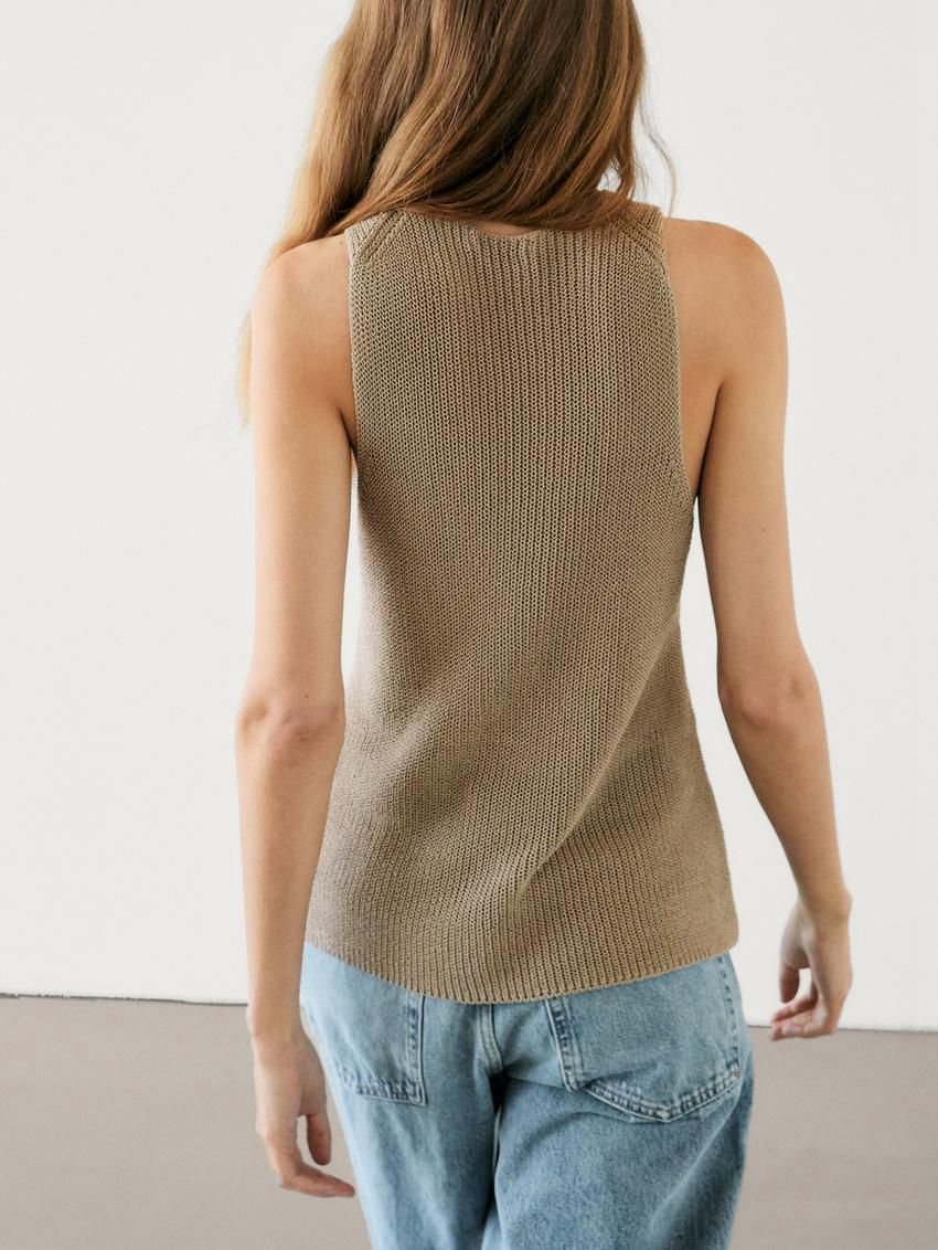 Massimo Dutti Crossover Halter Women Top Brown Beige | US-NW8461732