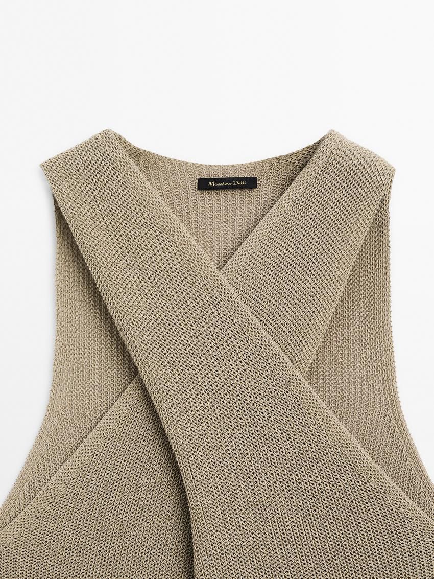 Massimo Dutti Crossover Halter Women Top Brown Beige | US-NW8461732