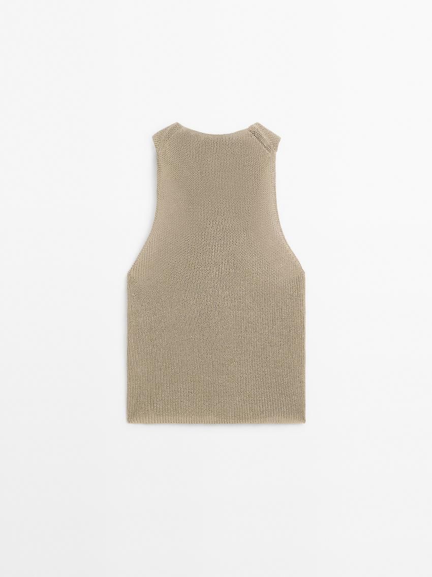 Massimo Dutti Crossover Halter Women Top Brown Beige | US-NW8461732