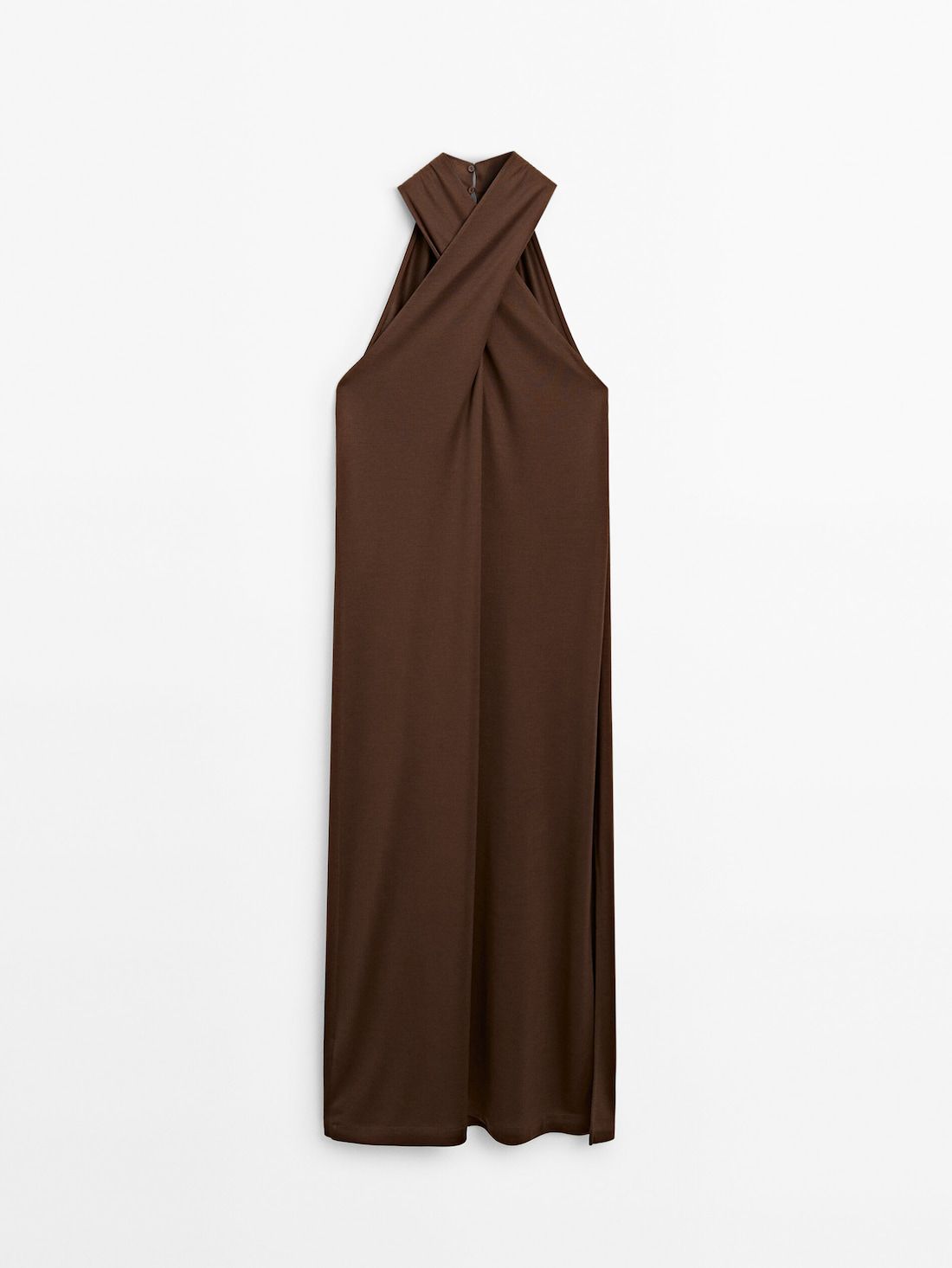 Massimo Dutti Crossover Halterneck Midi Women Dress Dark Brown | US-SO1976438