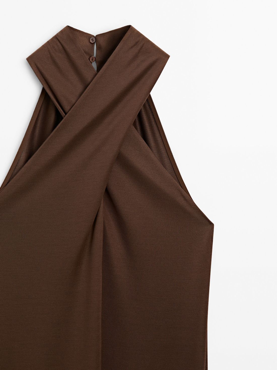 Massimo Dutti Crossover Halterneck Midi Women Dress Dark Brown | US-SO1976438