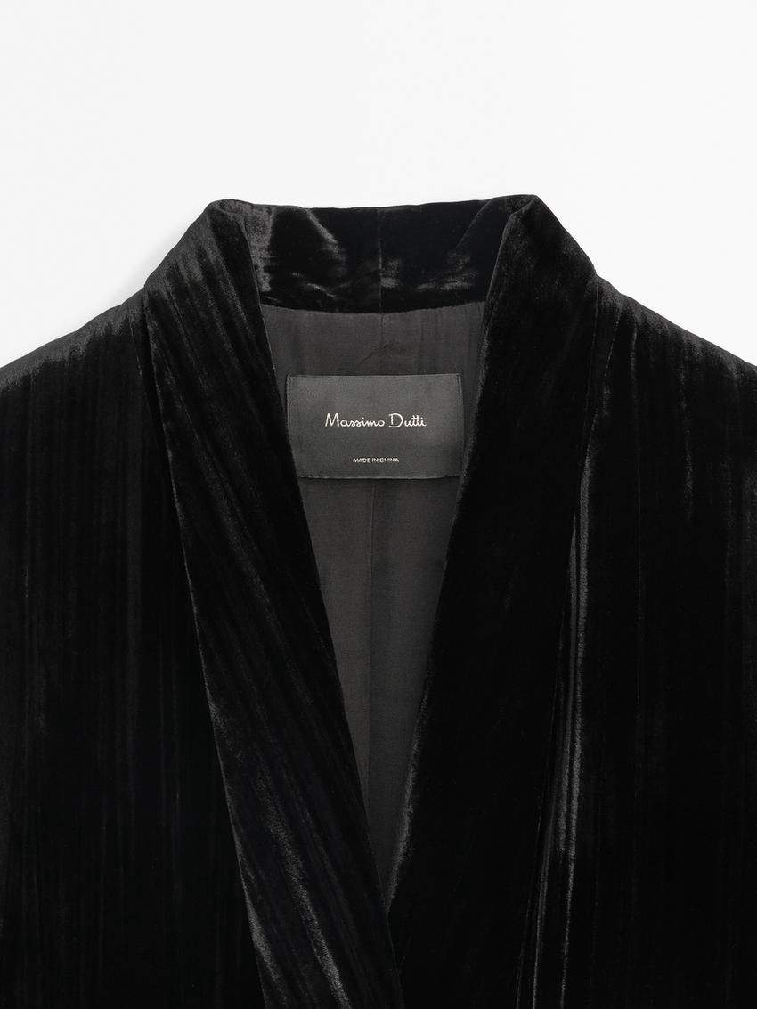 Massimo Dutti Crushed Velvet Women Blazer Black | US-DC7345926