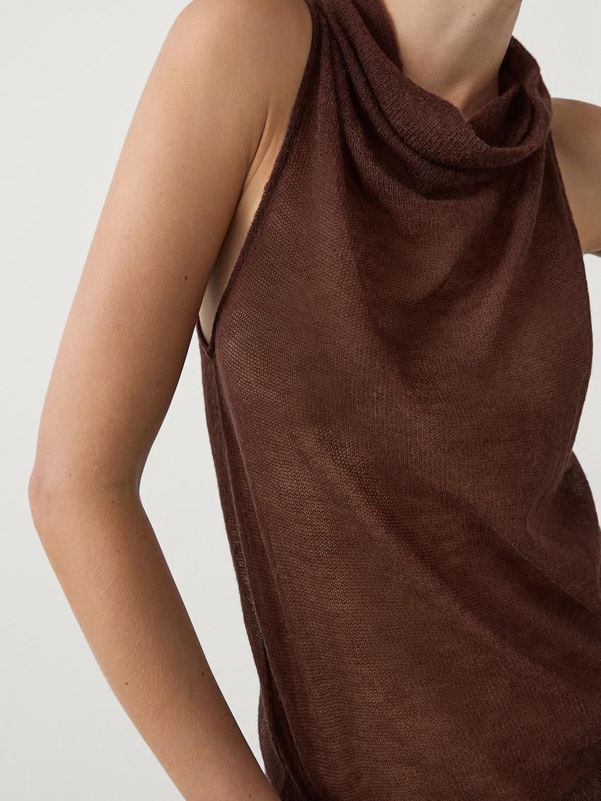 Massimo Dutti Cutwork Halter Women Top Brown | US-NQ2905431