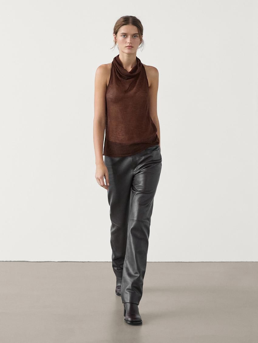 Massimo Dutti Cutwork Halter Women Top Brown | US-NQ2905431