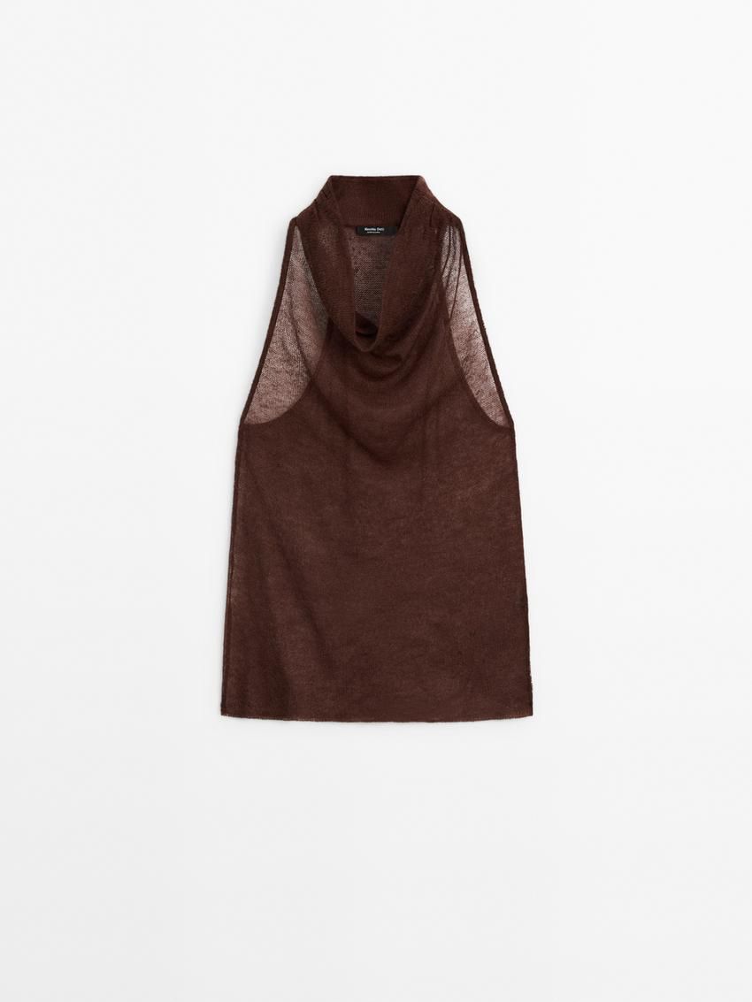 Massimo Dutti Cutwork Halter Women Top Brown | US-NQ2905431