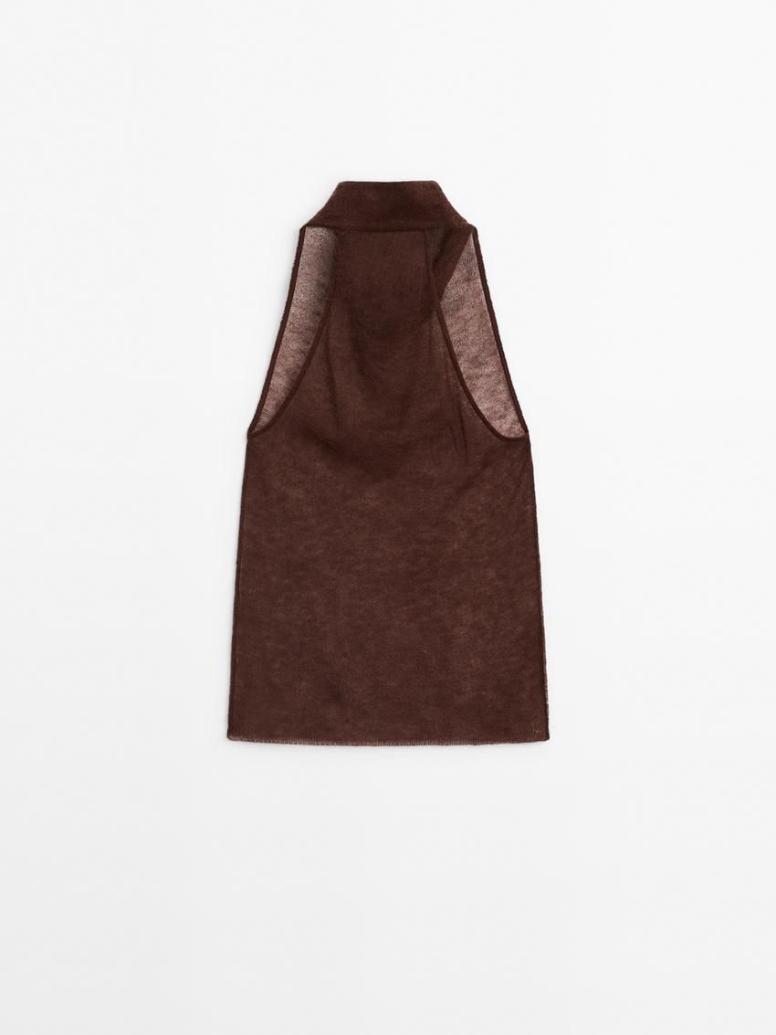 Massimo Dutti Cutwork Halter Women Top Brown | US-NQ2905431