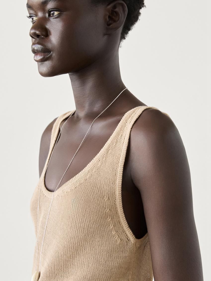 Massimo Dutti Cutwork Strappy Women Top Brown | US-DV3061872