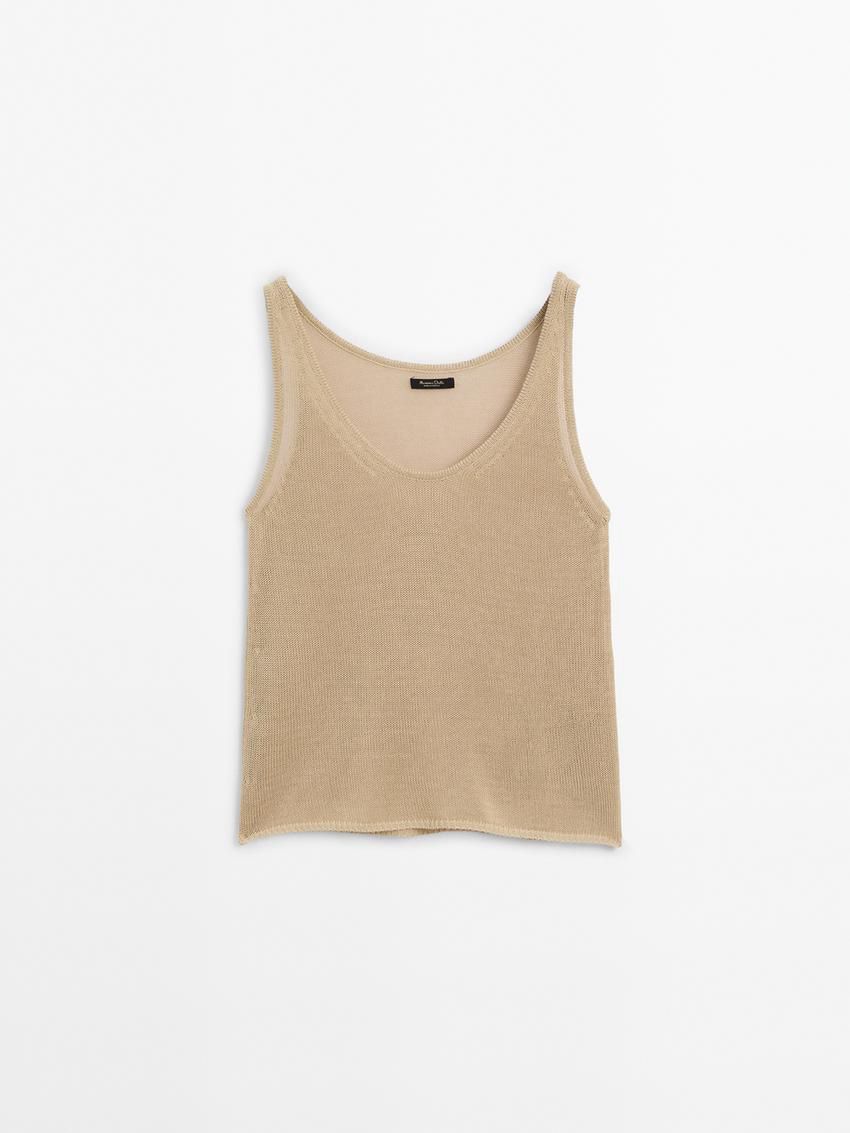 Massimo Dutti Cutwork Strappy Women Top Brown | US-DV3061872