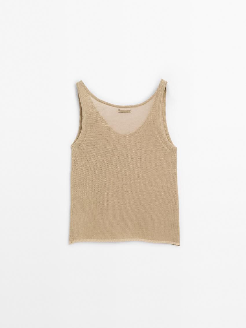 Massimo Dutti Cutwork Strappy Women Top Brown | US-DV3061872