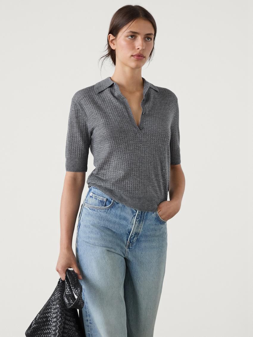 Massimo Dutti Cutwork With Polo Collar Women Sweater Grey | US-KQ8601937
