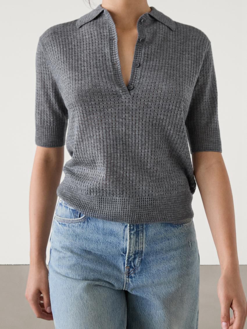 Massimo Dutti Cutwork With Polo Collar Women Sweater Grey | US-KQ8601937