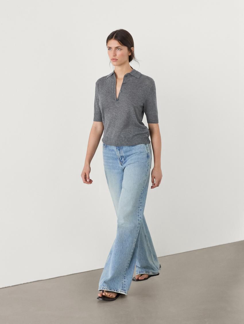 Massimo Dutti Cutwork With Polo Collar Women Sweater Grey | US-KQ8601937