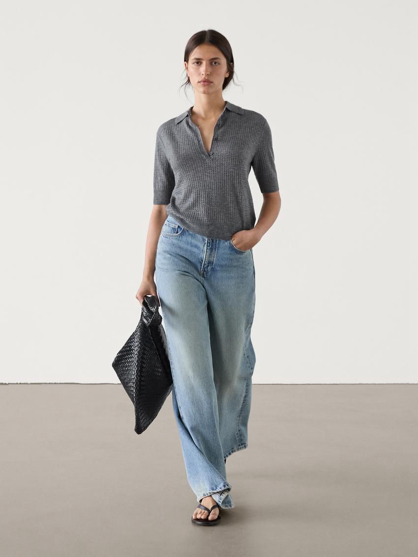 Massimo Dutti Cutwork With Polo Collar Women Sweater Grey | US-KQ8601937