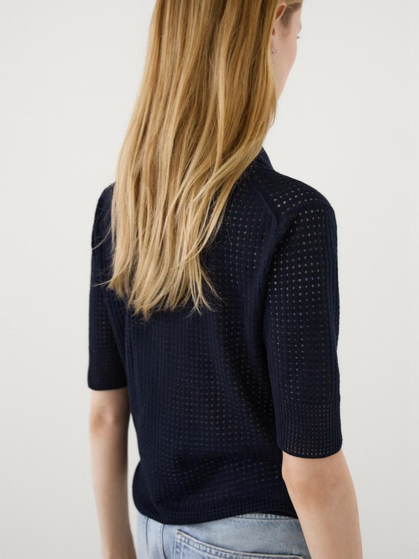 Massimo Dutti Cutwork With Polo Collar Women Sweater Navy | US-WL1842593