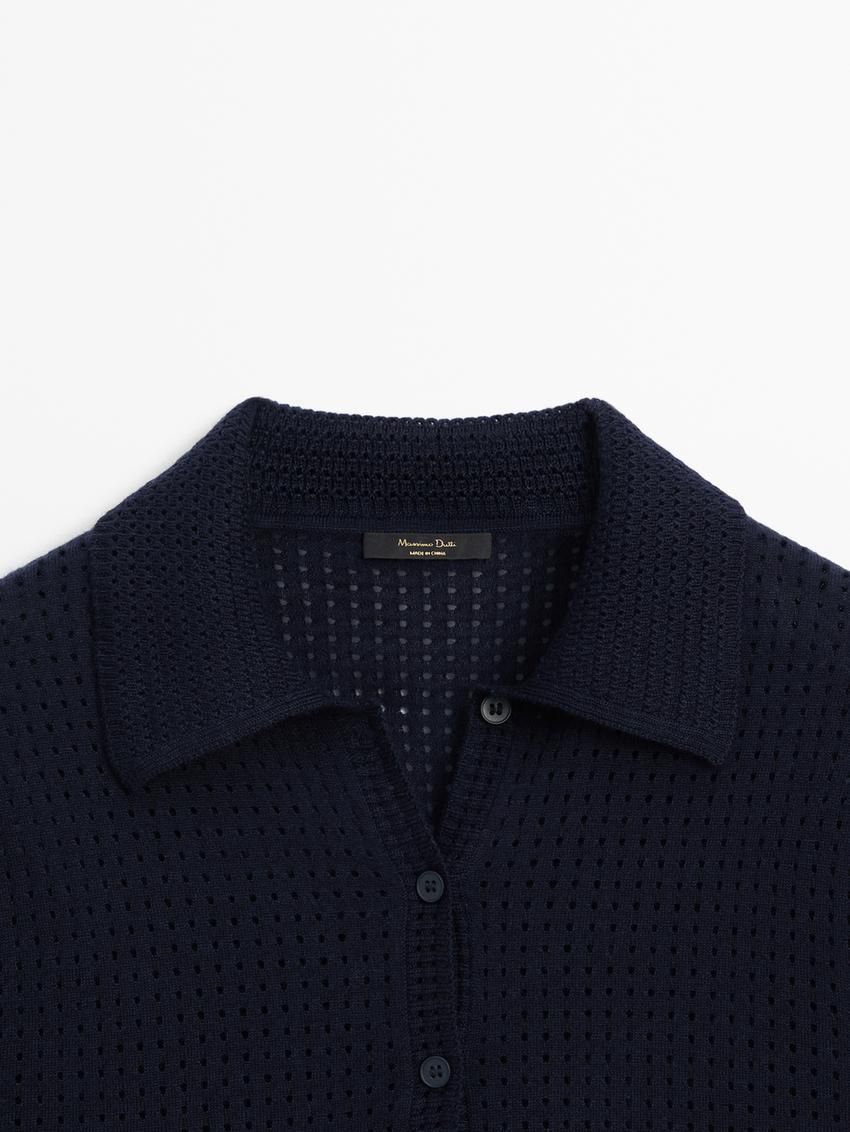 Massimo Dutti Cutwork With Polo Collar Women Sweater Navy | US-WL1842593