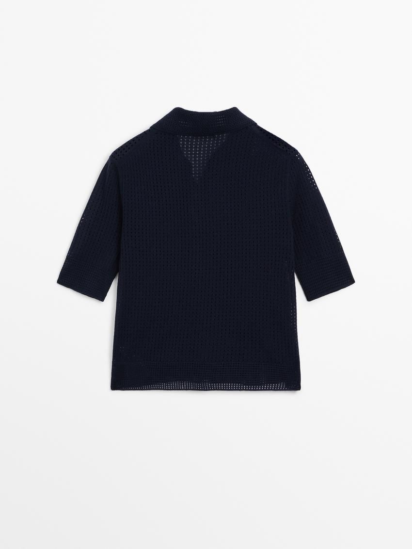 Massimo Dutti Cutwork With Polo Collar Women Sweater Navy | US-WL1842593