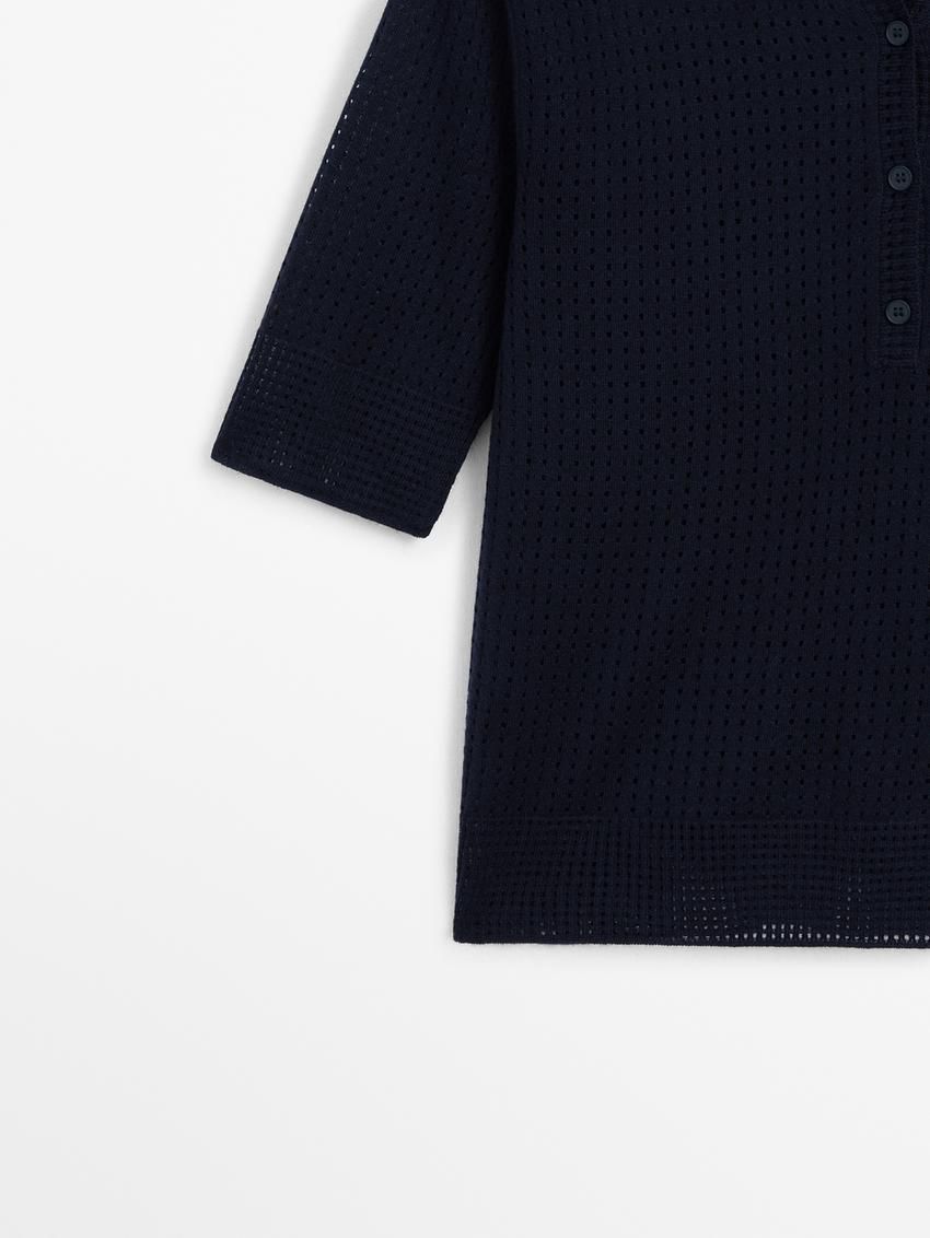 Massimo Dutti Cutwork With Polo Collar Women Sweater Navy | US-WL1842593