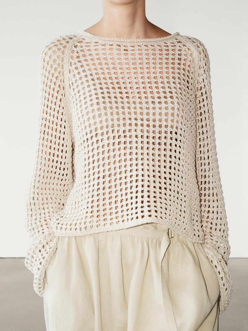 Massimo Dutti Cutwork With Wide Sleeves Women Sweater Cream | US-WX7504318