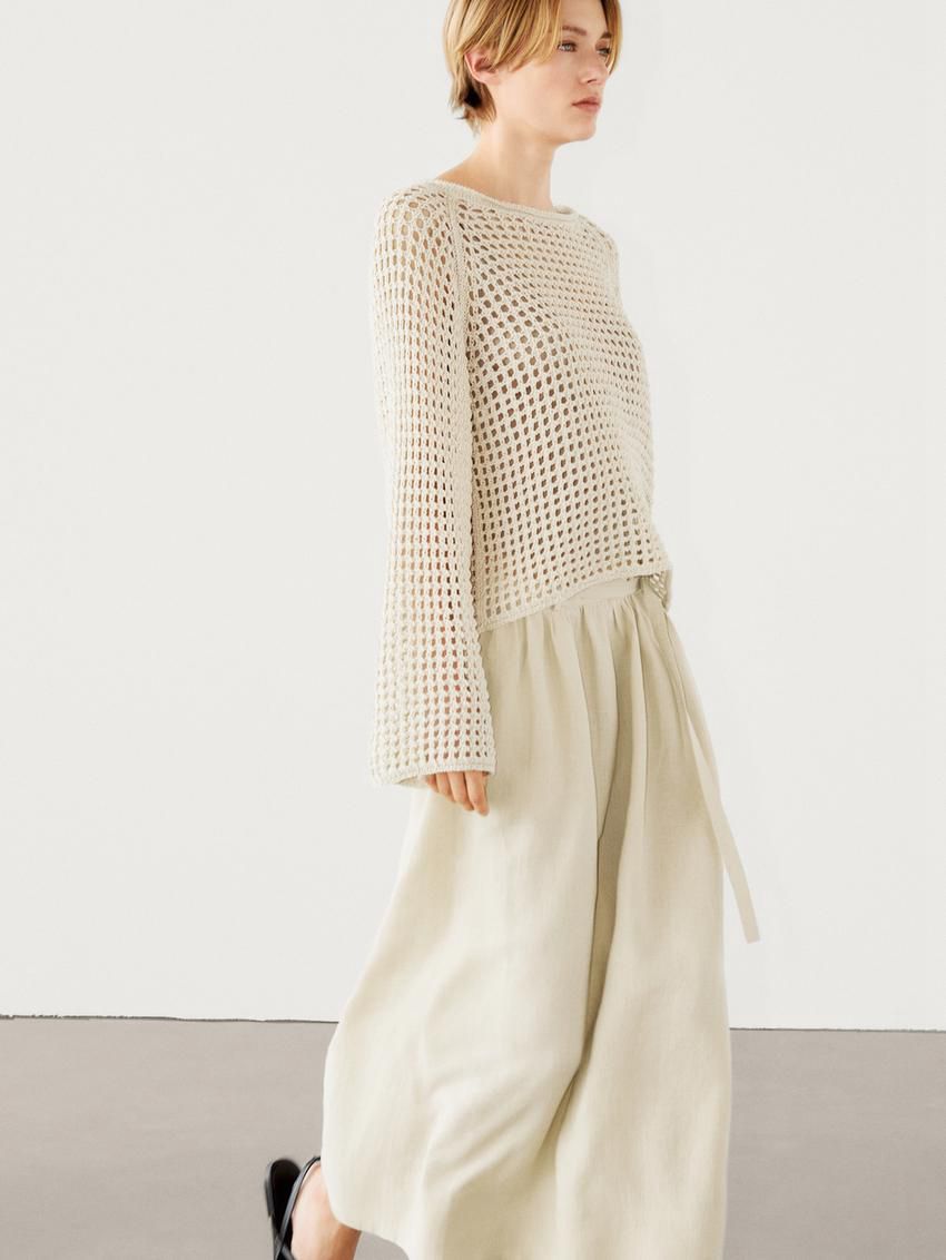 Massimo Dutti Cutwork With Wide Sleeves Women Sweater Cream | US-WX7504318