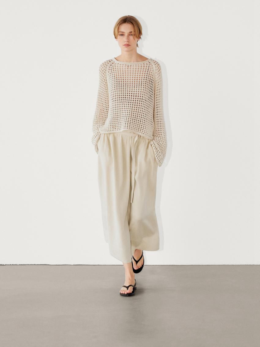 Massimo Dutti Cutwork With Wide Sleeves Women Sweater Cream | US-WX7504318