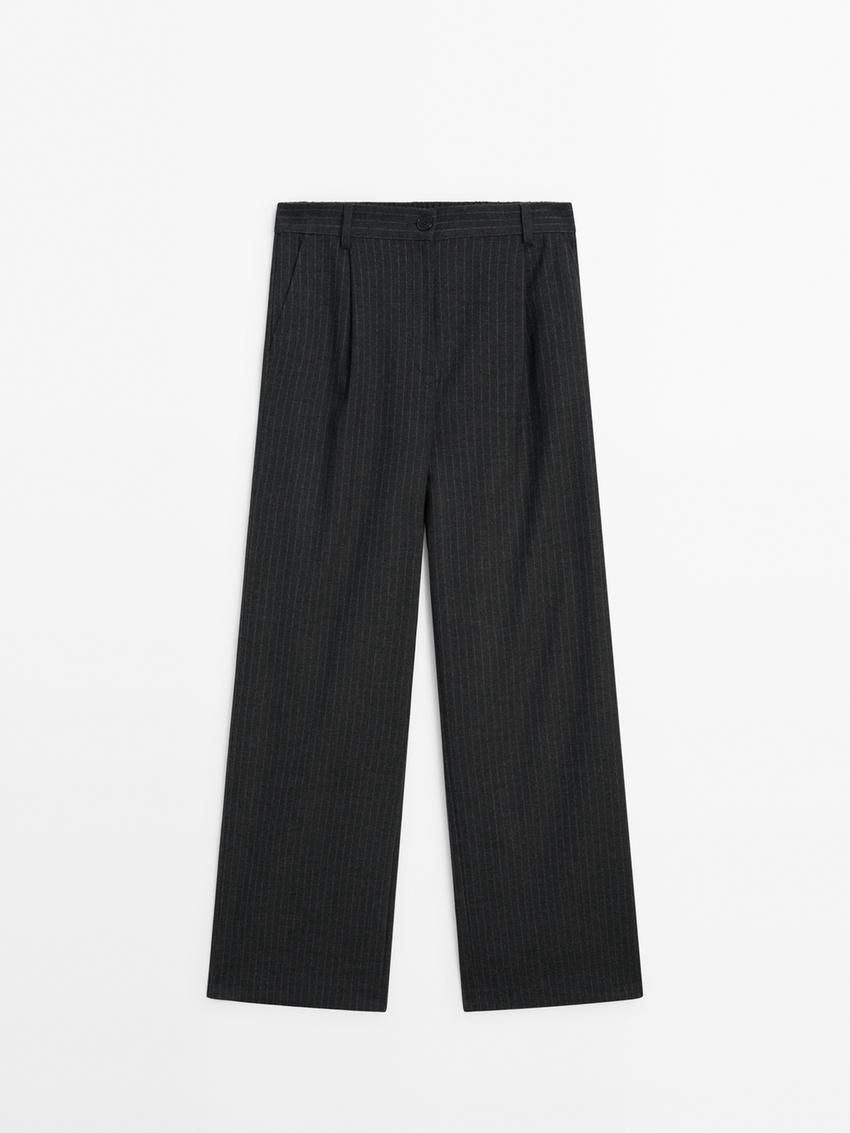 Massimo Dutti Darted Pinstripe Women Trousers Dark Grey | US-CD8432916