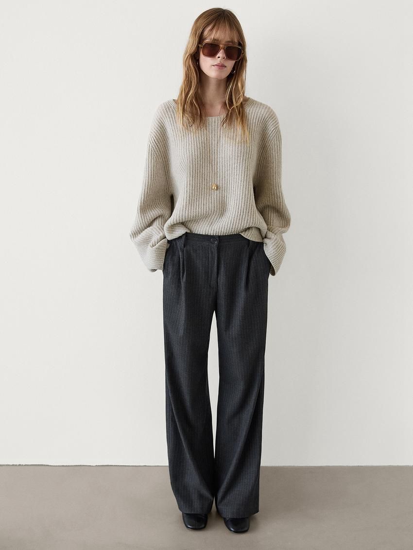 Massimo Dutti Darted Pinstripe Women Trousers Dark Grey | US-CD8432916