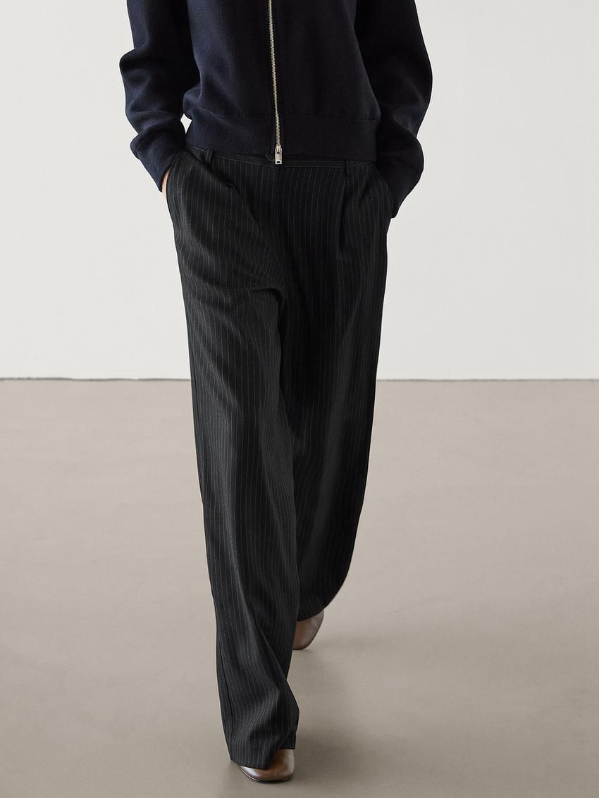 Massimo Dutti Darted Pinstripe Women Trousers Black | US-KO7402593
