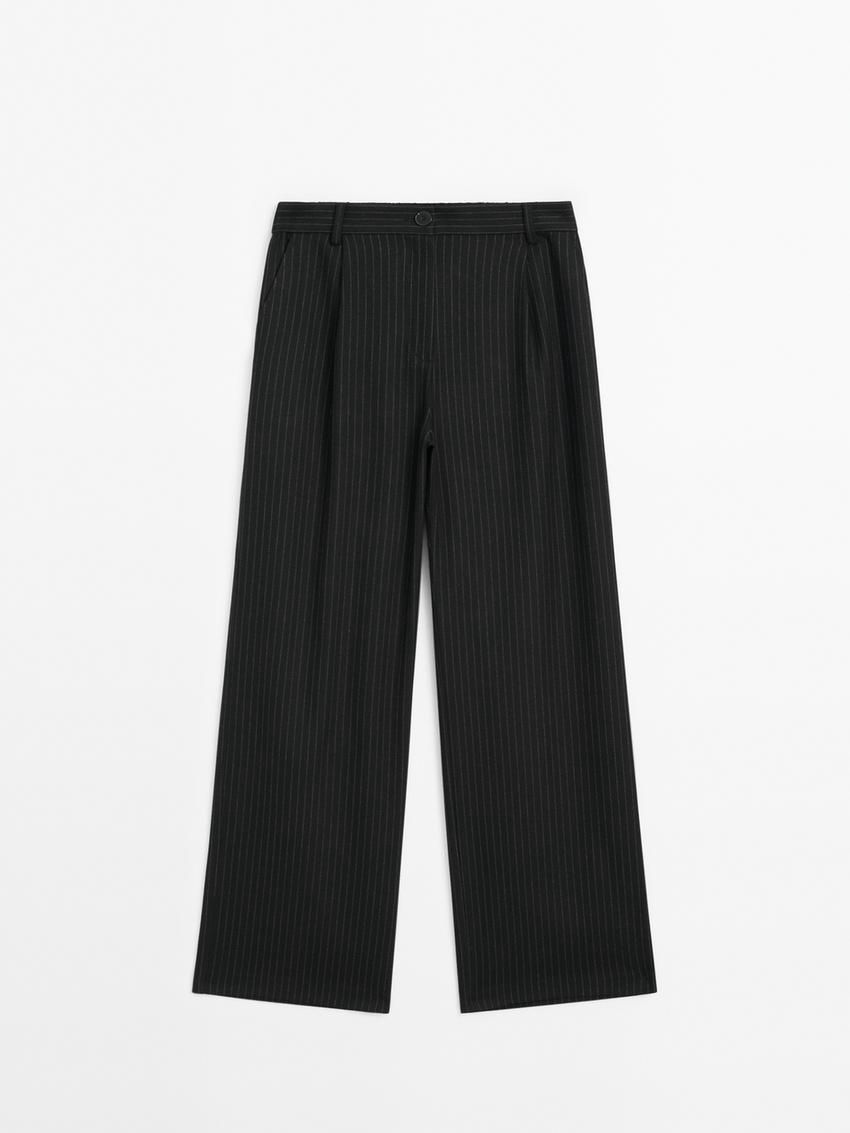 Massimo Dutti Darted Pinstripe Women Trousers Black | US-KO7402593