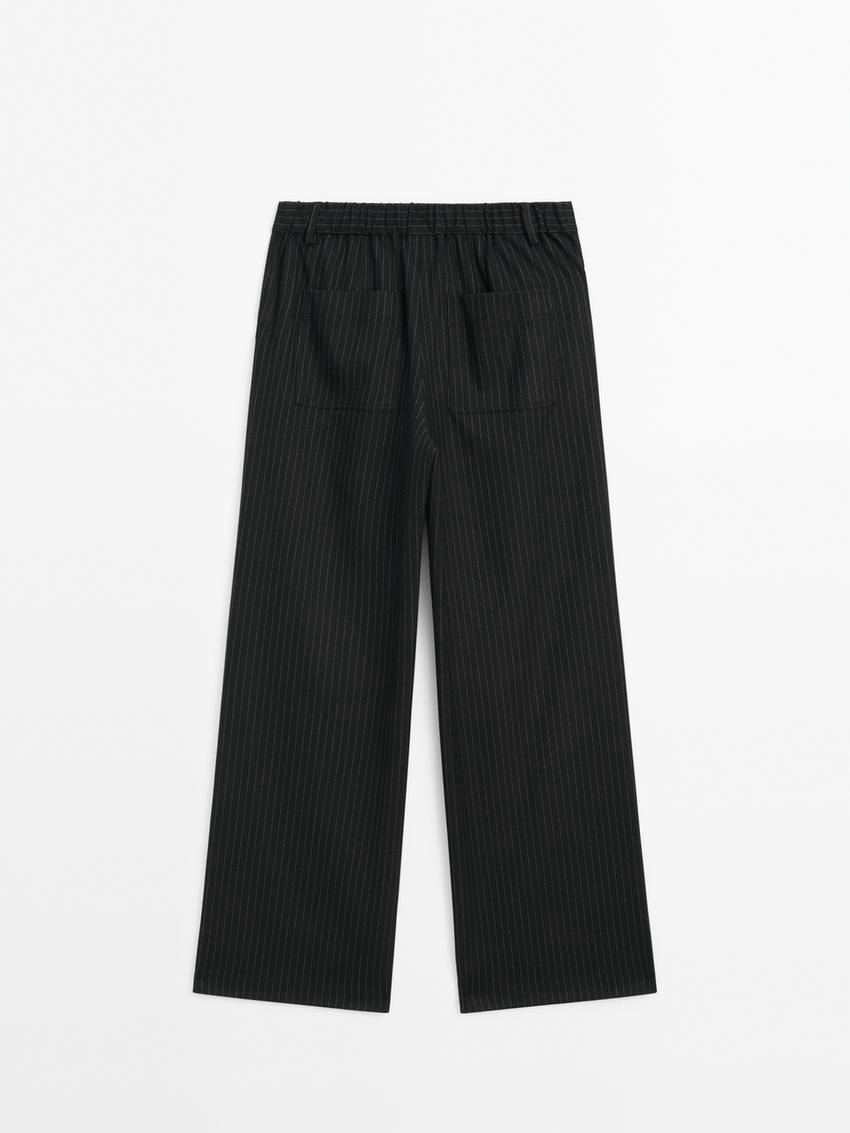 Massimo Dutti Darted Pinstripe Women Trousers Black | US-KO7402593