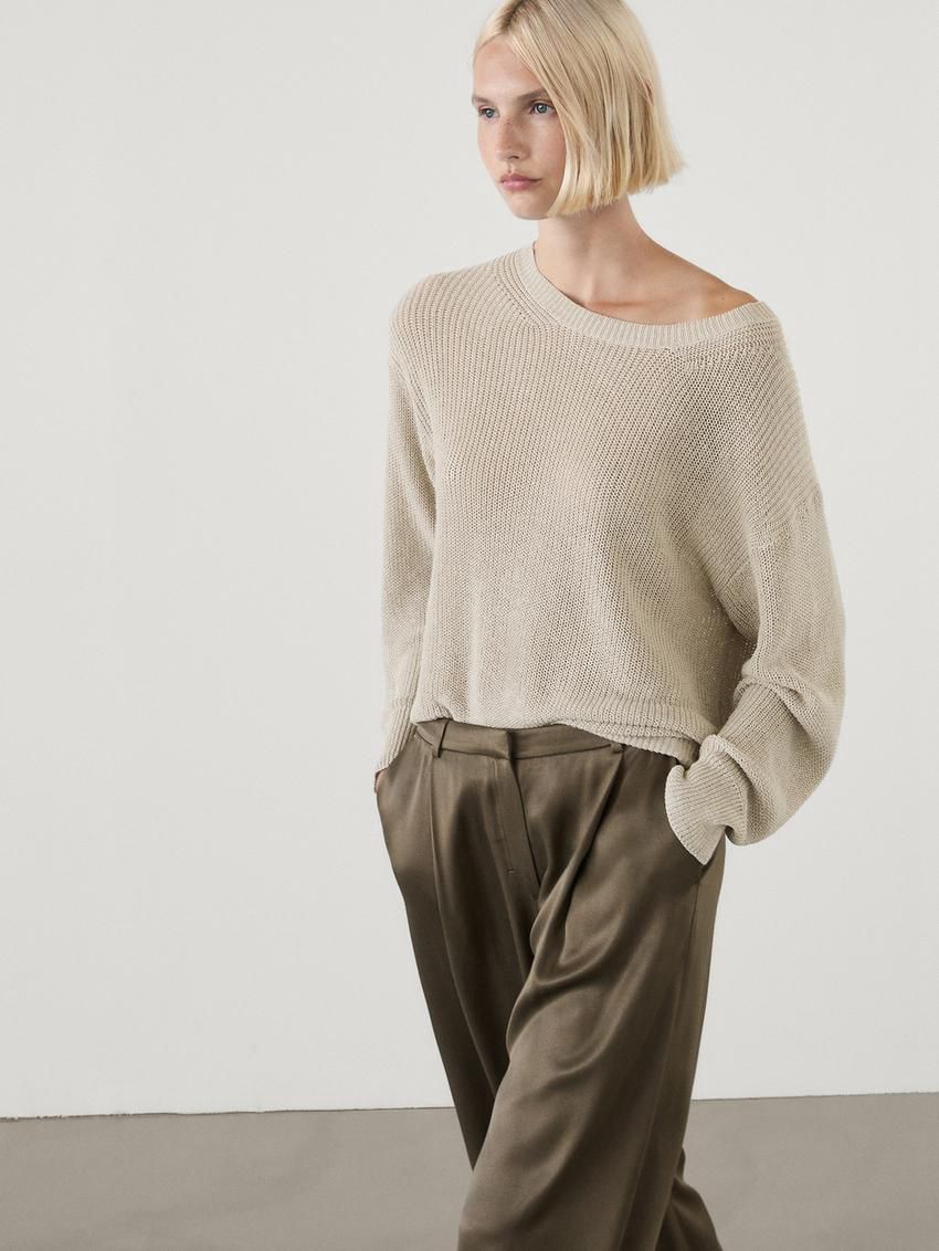 Massimo Dutti Darted Satin Wide-leg Women Trousers Olive | US-MR8643195