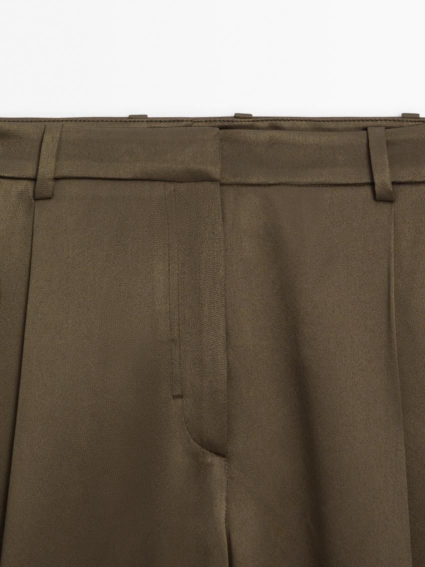 Massimo Dutti Darted Satin Wide-leg Women Trousers Olive | US-MR8643195