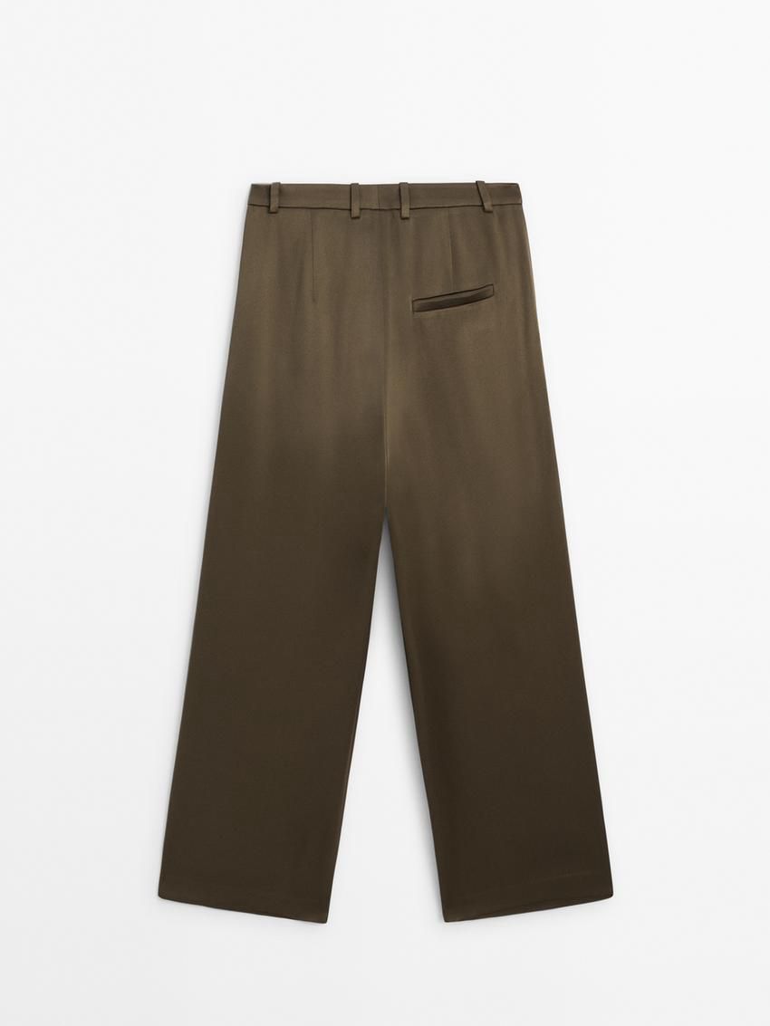 Massimo Dutti Darted Satin Wide-leg Women Trousers Olive | US-MR8643195