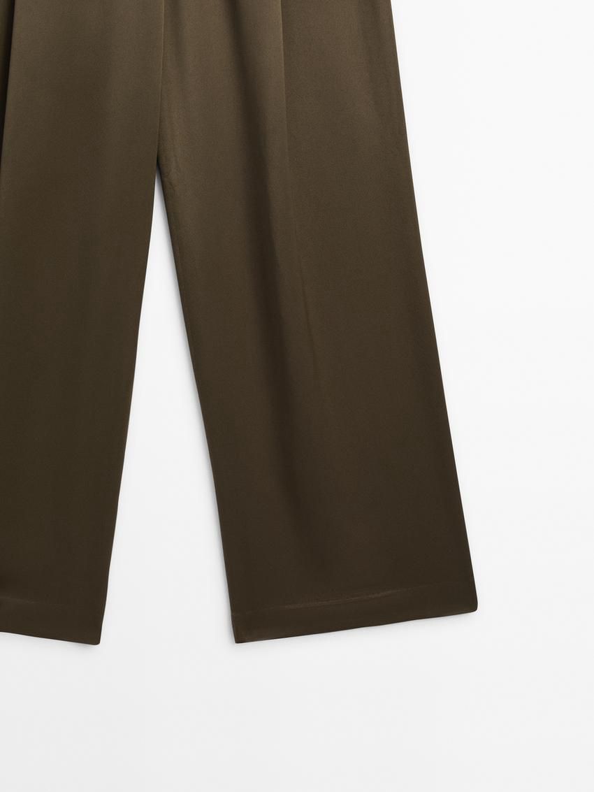 Massimo Dutti Darted Satin Wide-leg Women Trousers Olive | US-MR8643195
