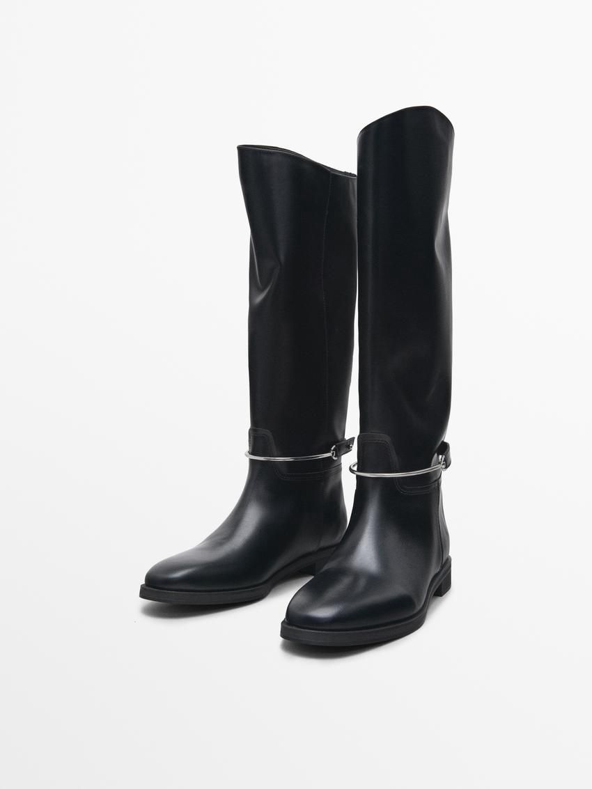 Massimo Dutti Detachable Embellishment Women Riding Boots Black | US-CF2157986