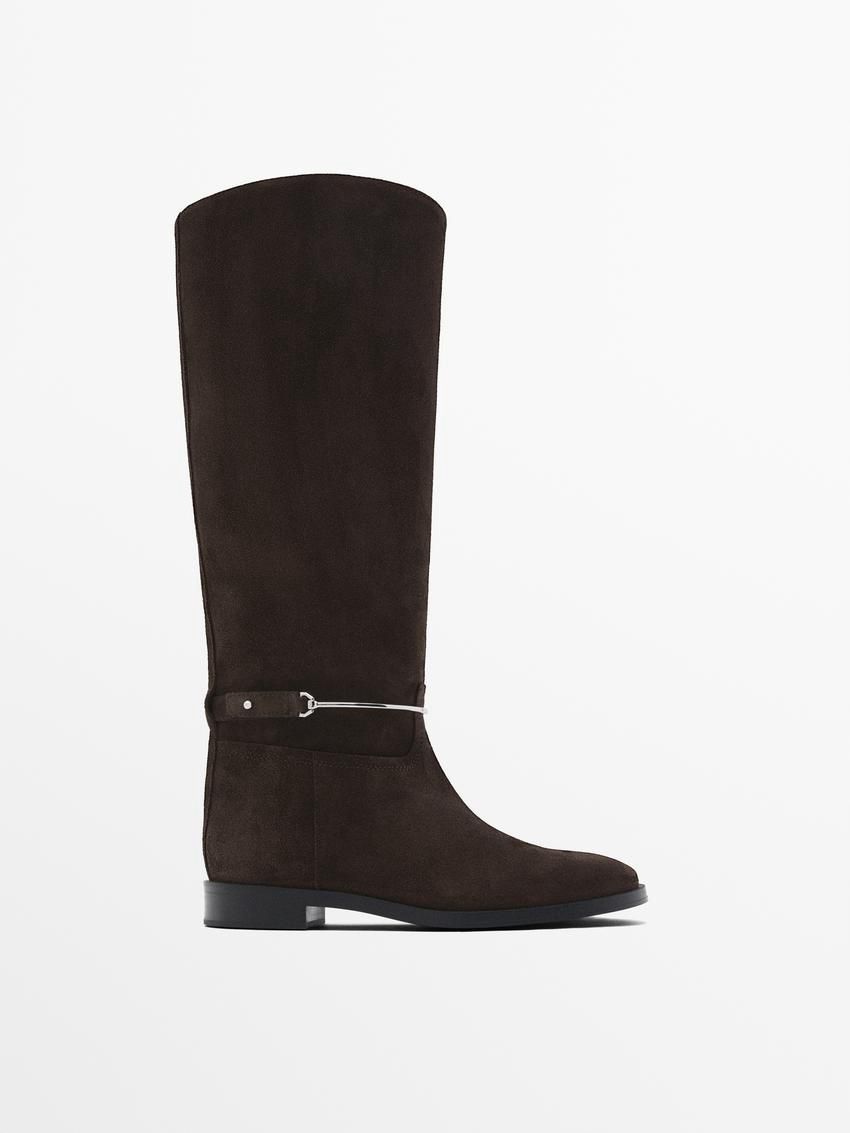 Massimo Dutti Detachable Embellishment Women Riding Boots Dark Brown | US-HP8457320