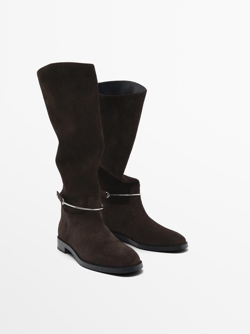 Massimo Dutti Detachable Embellishment Women Riding Boots Dark Brown | US-HP8457320