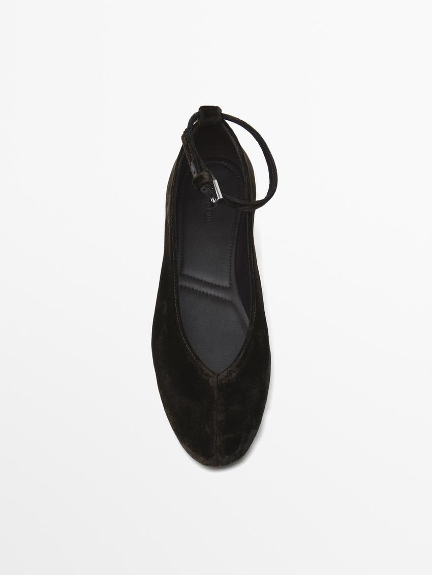 Massimo Dutti Detachable Strap Women Ballet Flats Dark Brown | US-IK1469270