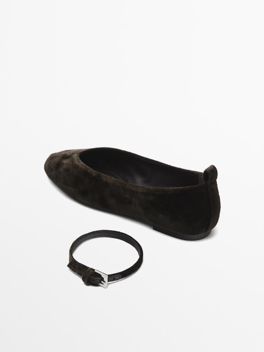 Massimo Dutti Detachable Strap Women Ballet Flats Dark Brown | US-IK1469270