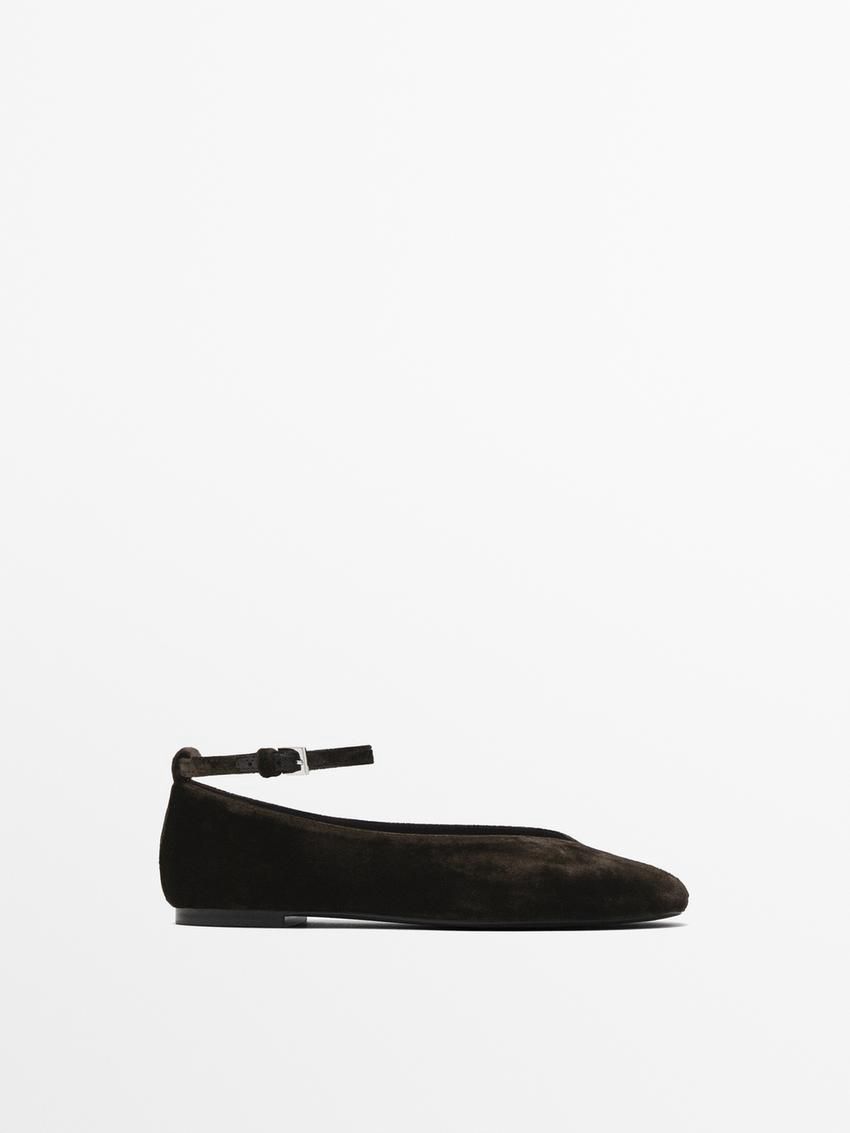 Massimo Dutti Detachable Strap Women Ballet Flats Dark Brown | US-IK1469270