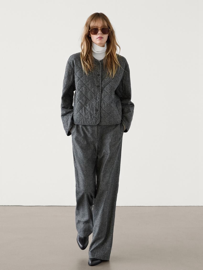 Massimo Dutti Diamond Knickerbocker Yarn Effect Women Bomber Jacket Dark Grey | US-GX2748035