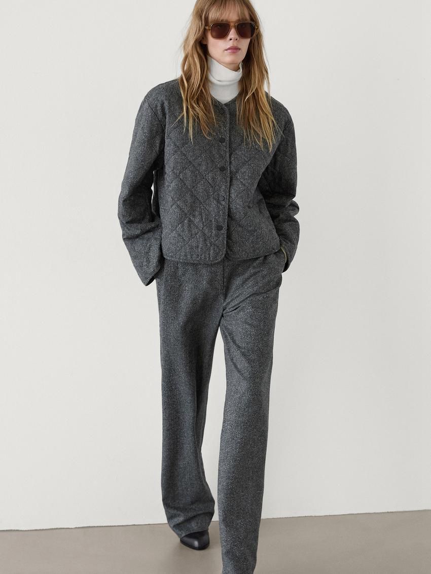 Massimo Dutti Diamond Knickerbocker Yarn Effect Women Bomber Jacket Dark Grey | US-GX2748035