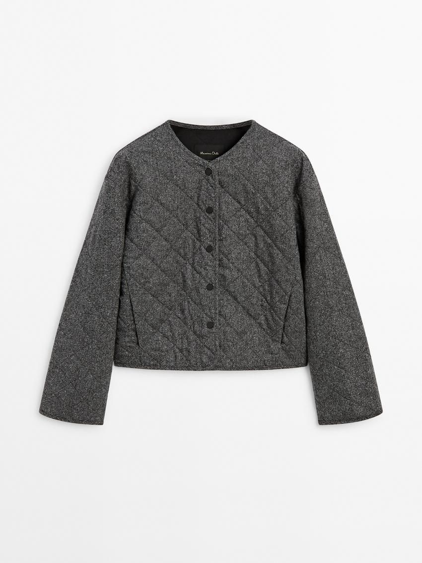 Massimo Dutti Diamond Knickerbocker Yarn Effect Women Bomber Jacket Dark Grey | US-GX2748035
