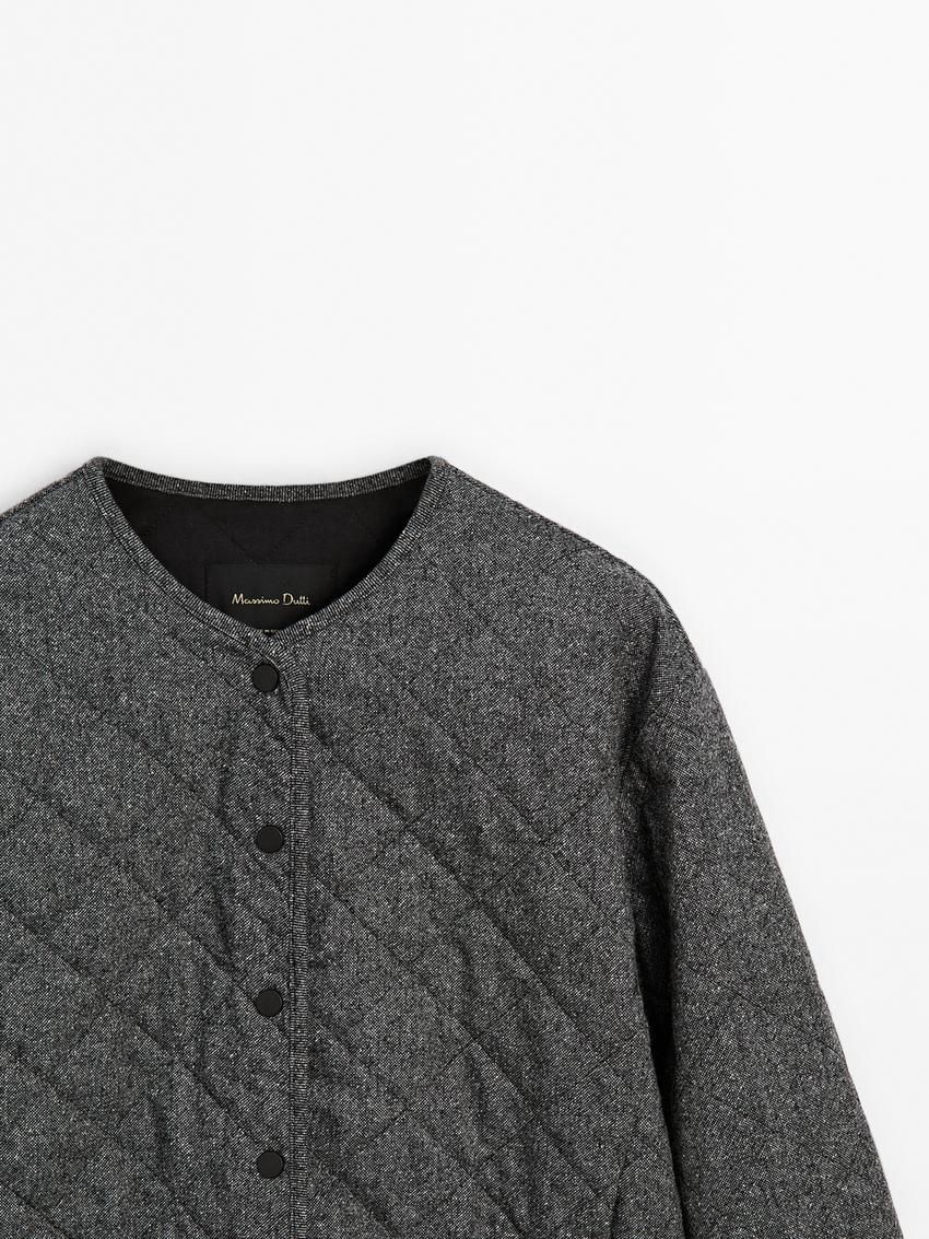 Massimo Dutti Diamond Knickerbocker Yarn Effect Women Bomber Jacket Dark Grey | US-GX2748035