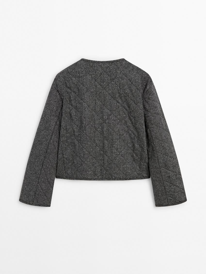 Massimo Dutti Diamond Knickerbocker Yarn Effect Women Bomber Jacket Dark Grey | US-GX2748035