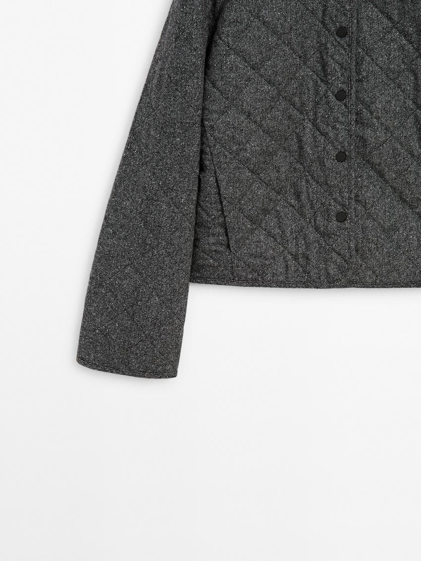 Massimo Dutti Diamond Knickerbocker Yarn Effect Women Bomber Jacket Dark Grey | US-GX2748035