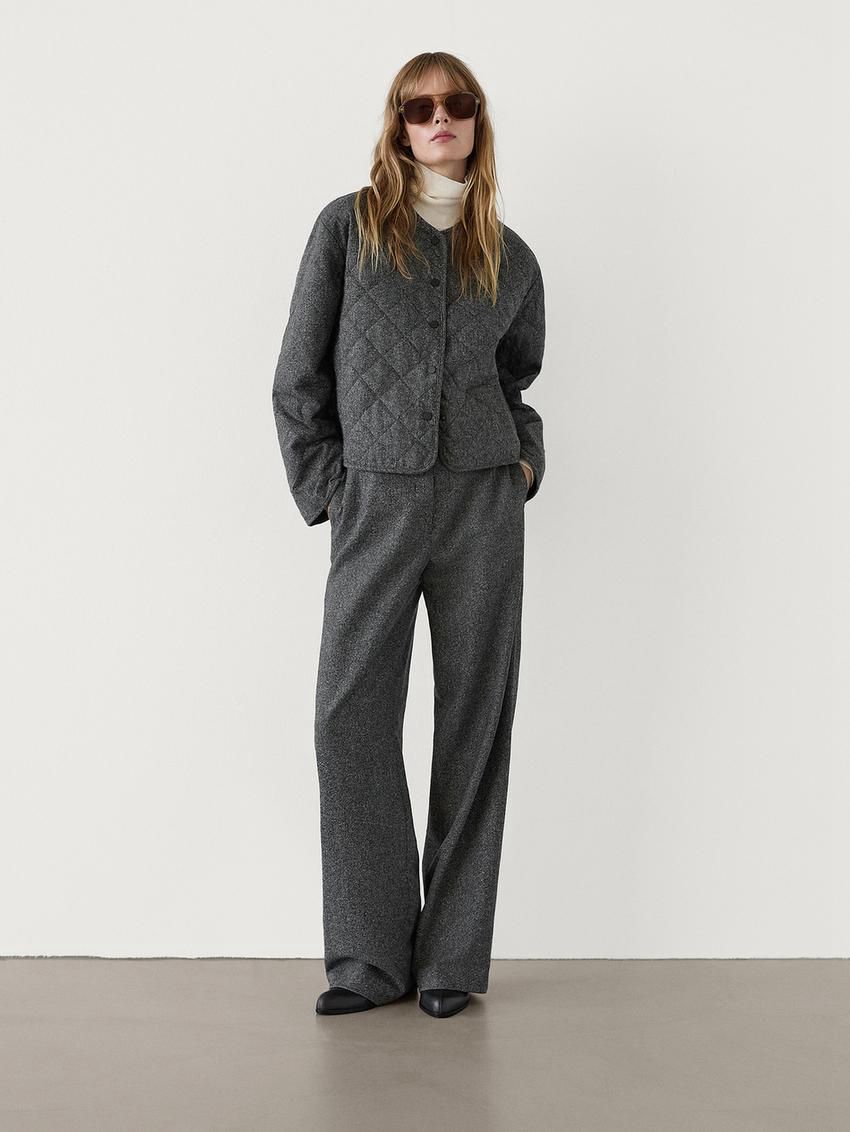 Massimo Dutti Diamond Knickerbocker Yarn Effect Women Bomber Jacket Dark Grey | US-GX2748035