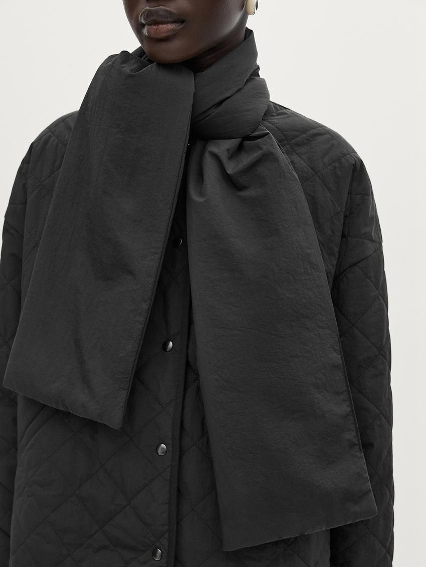 Massimo Dutti Diamond With Scarf Women Quilted Jacket Black | US-GK3648502