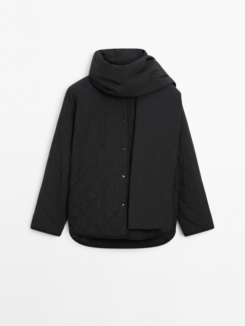 Massimo Dutti Diamond With Scarf Women Quilted Jacket Black | US-GK3648502